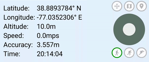 GPS JoyStick while stationary: slight fluctuations in lat, lng, and accuracy, just like real GPS