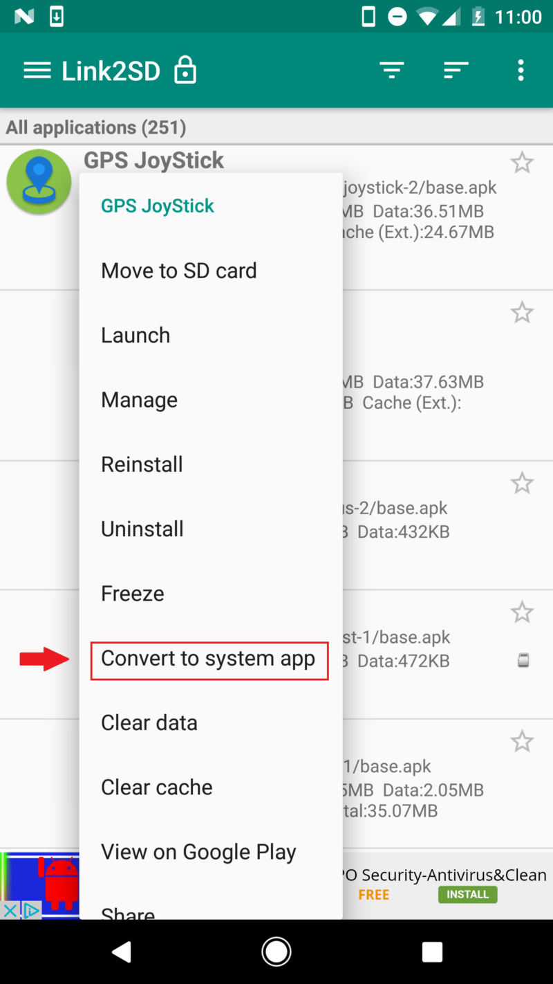 Link2SD showing Convert to system app option for GPS JoyStick